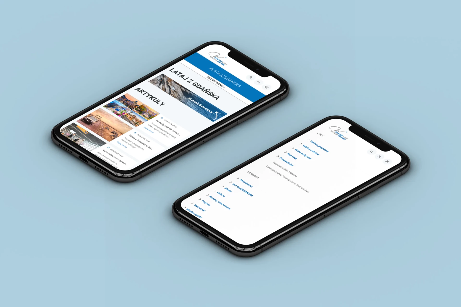 Widoki mobilne strony lotniska w Gdańsku